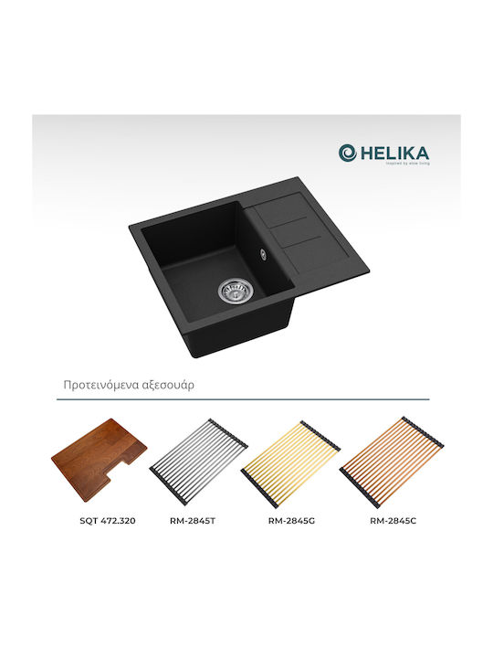 Tesa SQT102 Drop-In Küchenspüle aus Flüssiger Granit M62xB50cm Schwarze
