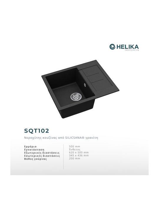 Tesa SQT102 Drop-In Küchenspüle aus Flüssiger Granit M62xB50cm Schwarze