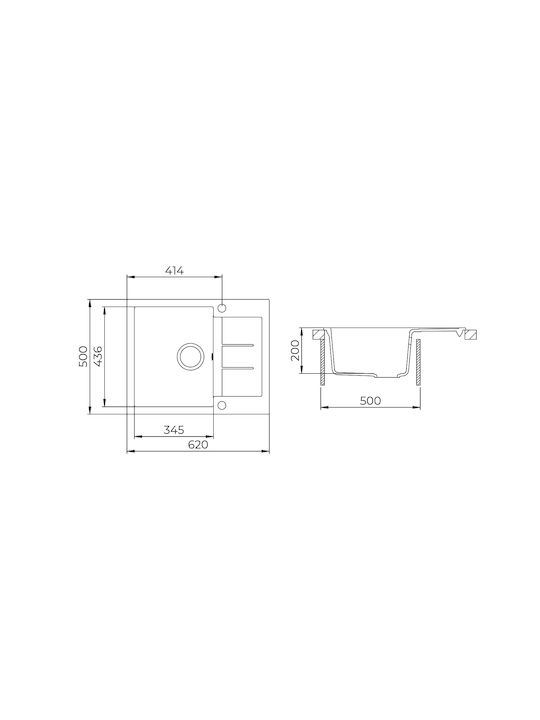 Tesa SQT102 Drop-In Küchenspüle aus Flüssiger Granit M62xB50cm Schwarze