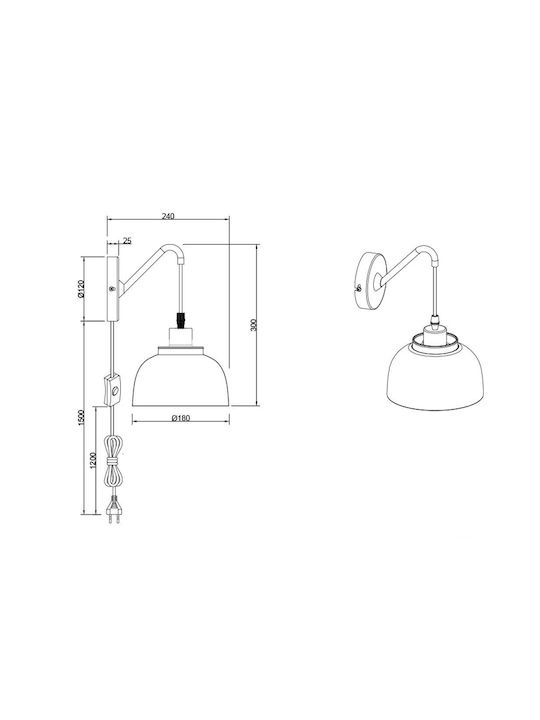 Trio Lighting Punch Μοντέρνο Φωτιστικό Τοίχου Πρίζας με Ντουί E27 και Διακόπτη Μαύρο 18x18εκ.