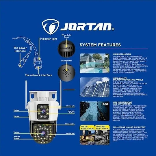 Jortan JT-8293 IP Überwachungskamera Wi-Fi Full HD 1080p Wasserdicht mit Zwei-Wege-Kommunikation und Objektiv 3.6mm