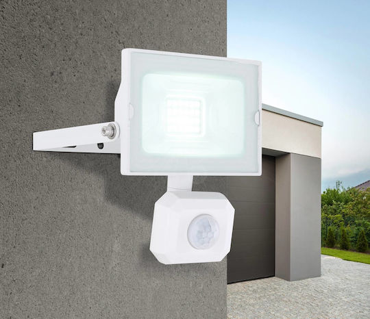 Globo Lighting Στεγανός Προβολέας LED 20W Ψυχρό Λευκό 6000K με Αισθητήρα Κίνησης IP44