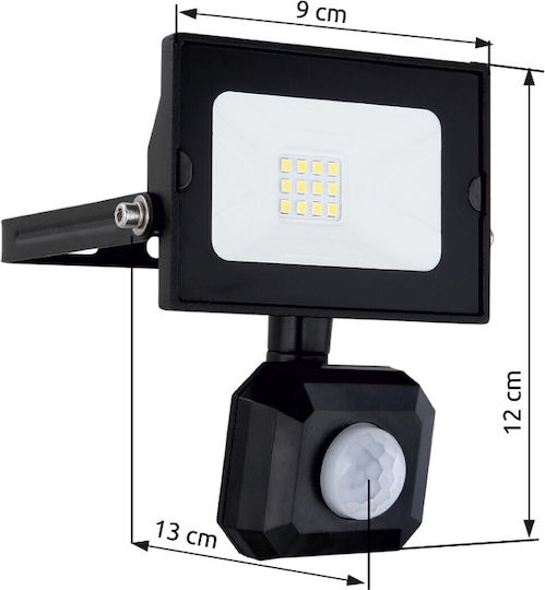 Globo Lighting Στεγανός Προβολέας LED 10W Ψυχρό Λευκό 6000K με Αισθητήρα Κίνησης IP44