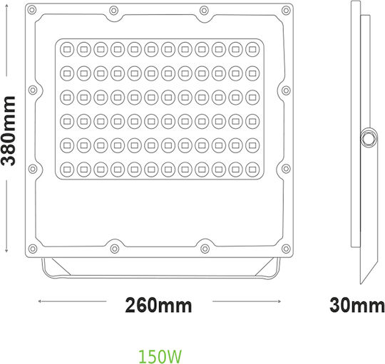 Aca Στεγανός Προβολέας LED 150W Ψυχρό Λευκό 6000K IP65