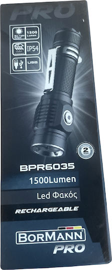Bormann Pro Rechargeable Flashlight LED IP54 with Maximum Brightness 1500lm BPR6035