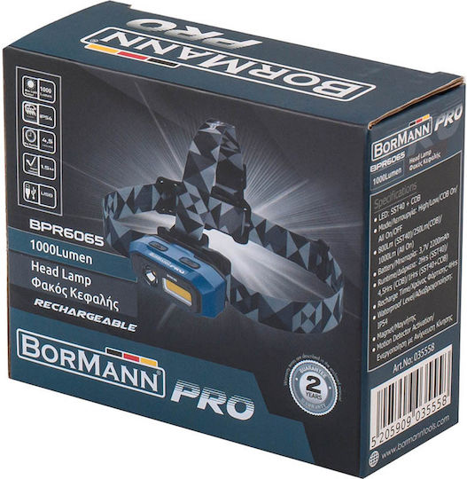 Bormann Pro Rechargeable Headlamp LED IP54 Dual Function with Maximum Brightness 800lm BPR6065