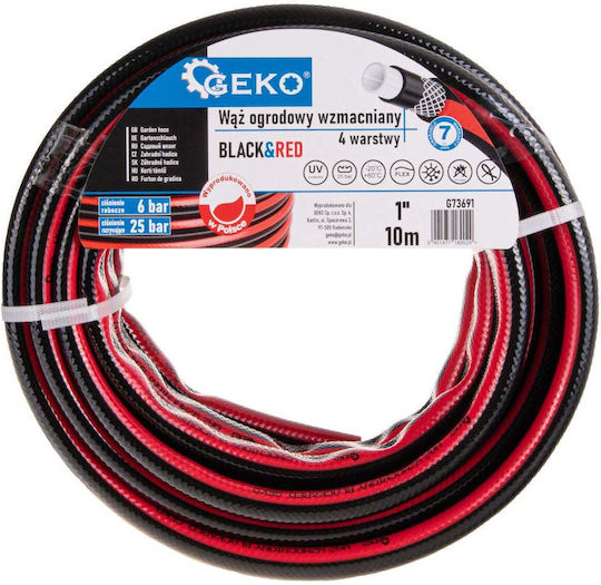 Reinforced Black&red Garden Hose 1" 10 M Geko G73691