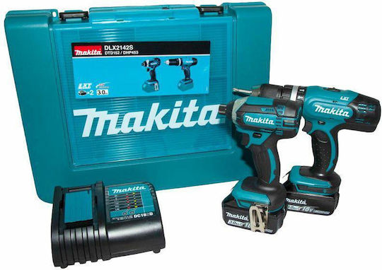 Makita DLX2142S Σετ Δραπανοκατσάβιδο & Παλμικό Κατσαβίδι 18V με 2 Μπαταρίες 3Ah και Θήκη