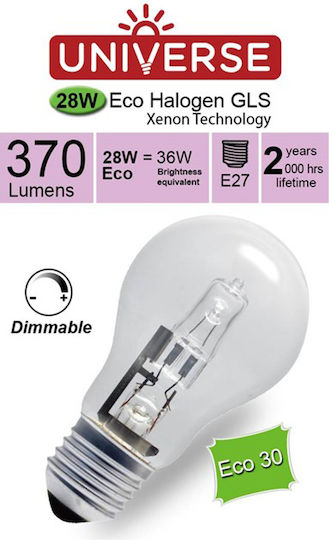 Universe Халогенна Лампа Eco30 за Цокъл E27 с Мощност 28W 240V