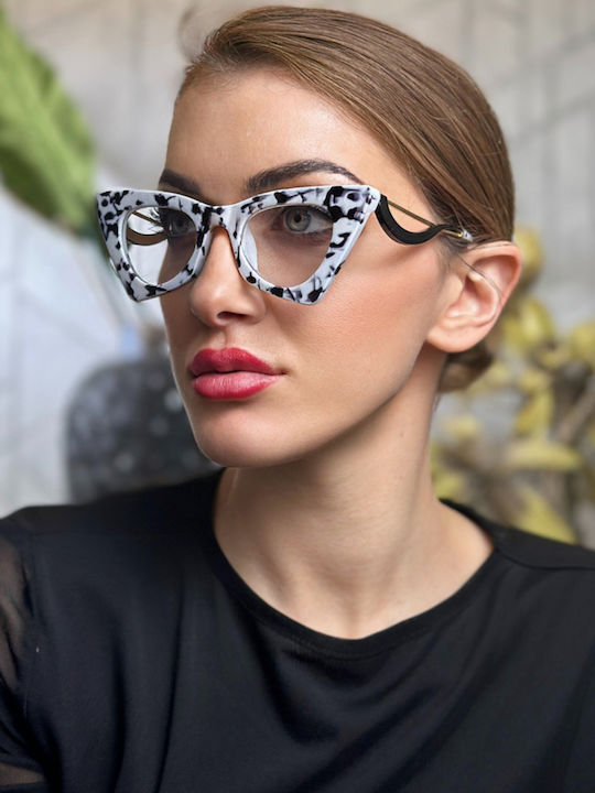 SeeVision Дамски Слънчеви Очила с Бяла Пластмасова Рамка и Прозрачни Преливащи Стъкла MARBLE-ONESIZE-4-2-8628-50026