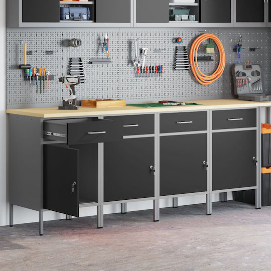 Vidaxl Work Cabinet 4 Pieces Black Gray Engineered Wood Steel Black
