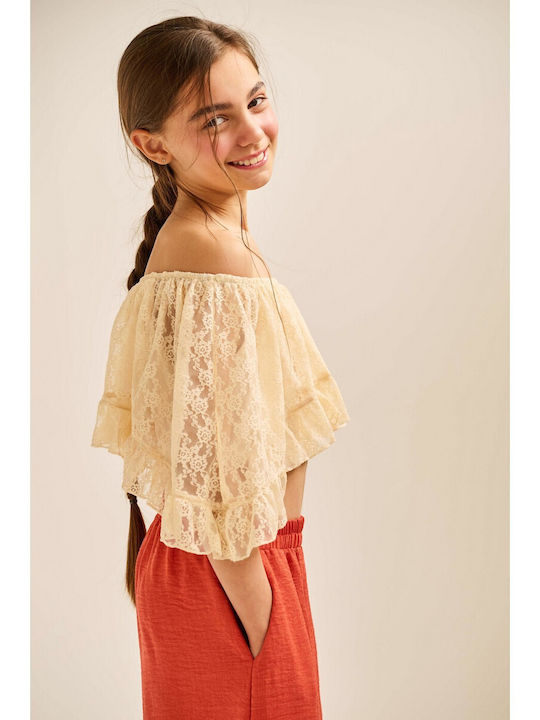 Kids' Crop Top Short Sleeve Beige