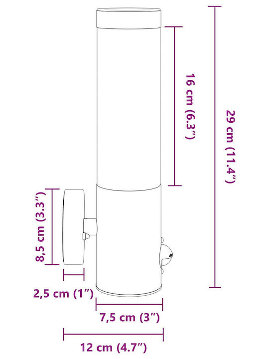 vidaXL Επιτοίχιο Εξωτερικό Φωτιστικό IP44 8.5x12x29εκ.
