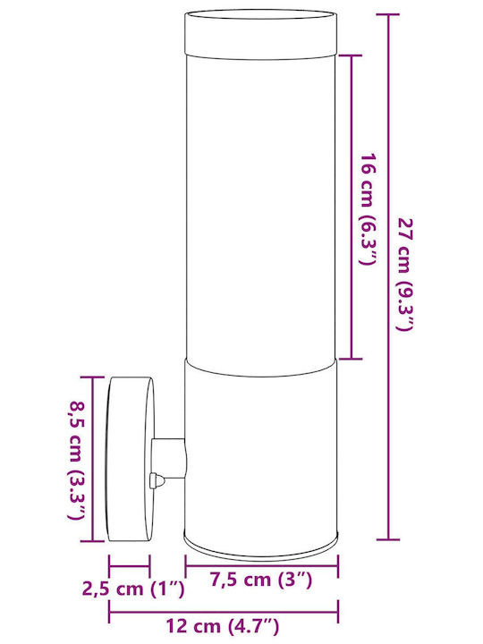 vidaXL Wall-Mounted Outdoor Light LED IP44 with Warm White Light 8.5x12x27εκ.