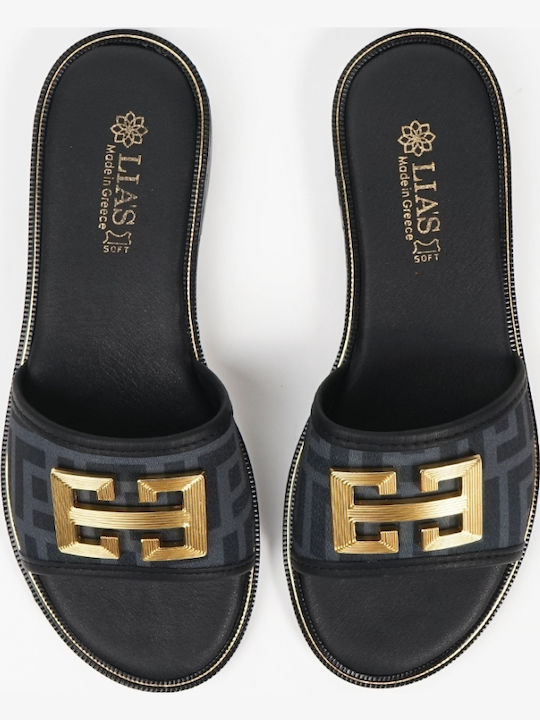 Leather Women's Flat Sandals in Black Color