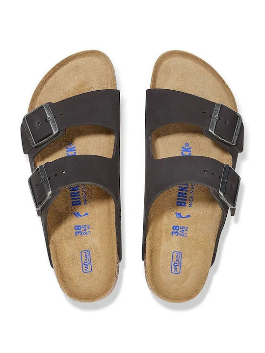 Arizona Soft Footbed Leather Women's Flat Sandals in Black Color Narrow Fit