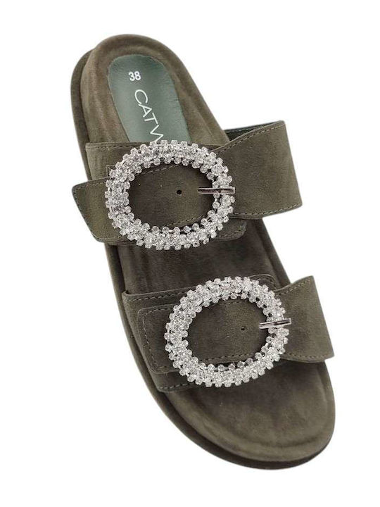 Women's Flat Sandals in Green Color