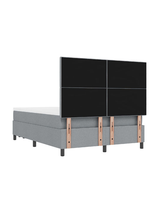 Double Upholstered Bed with Fabric Gray with Slats & Mattress 140x190cm