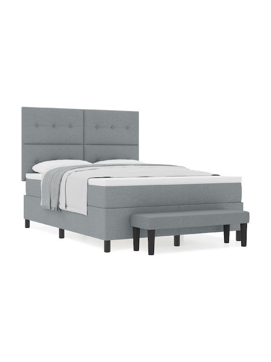 Double Upholstered Bed with Fabric Gray with Slats & Mattress 140x190cm