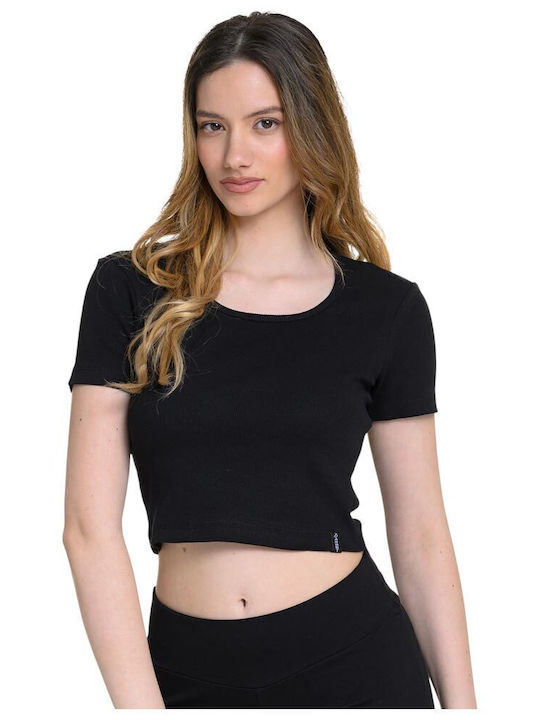 Γυναικείο Crop Top Βαμβακερό Κοντομάνικο Μαύρο