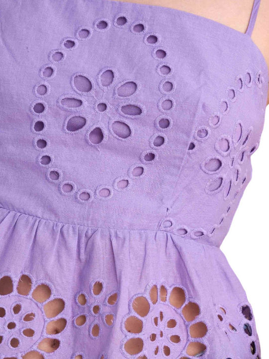 Women's Blouse Cotton with Straps Lilac