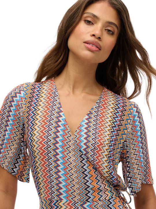 D3 Ovin Sommer Midi Kleid Wickel Mehrfarbig