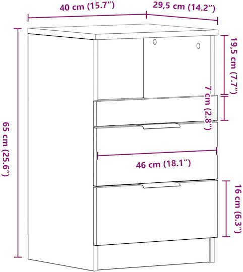 Wooden Bedside Table Black Oak 40x35x65cm