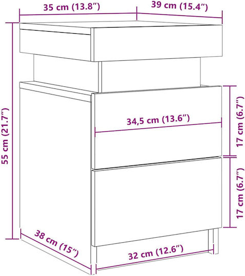 Wooden Black Oak Bedside Tables 2 Pieces 35x39x55cm