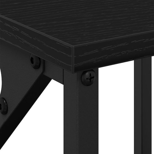 Wooden Bedside Table with Metal Legs Black Oak 34x35.5x70cm