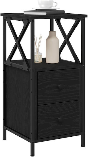 Wooden Bedside Table with Metal Legs Black Oak 34x35.5x70cm