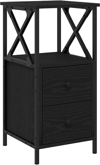 Wooden Bedside Table with Metal Legs Black Oak 34x35.5x70cm