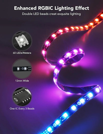 Govee Smart Ταινία LED Backlight T2 Wi-Fi Τηλεόρασης 12V RGB Φως 5m με Τροφοδοτικό & WiFi Controller
