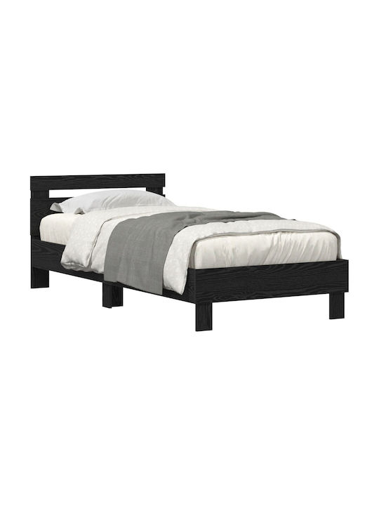 Pat Single Din Lemn Stejar Negru Cu Plăci Pentru Saltea 75x190cm