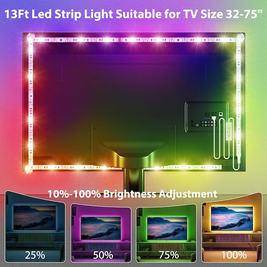 Houhui Smart LED Strip TV USB 5V RGB Light 4m Type SMD5050 with Power Supply & Remote Control