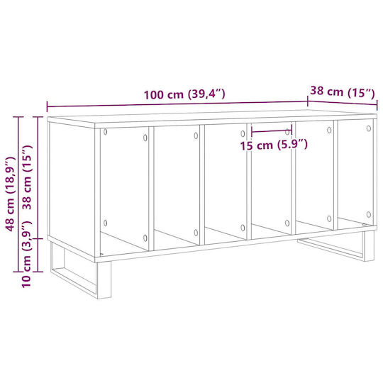Vidaxl Record Cabinet Black Oak 100x38x48 cm Engineered Wood