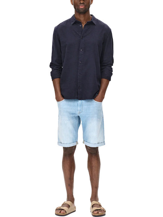 Long-sleeved Linen Shirt Blue
