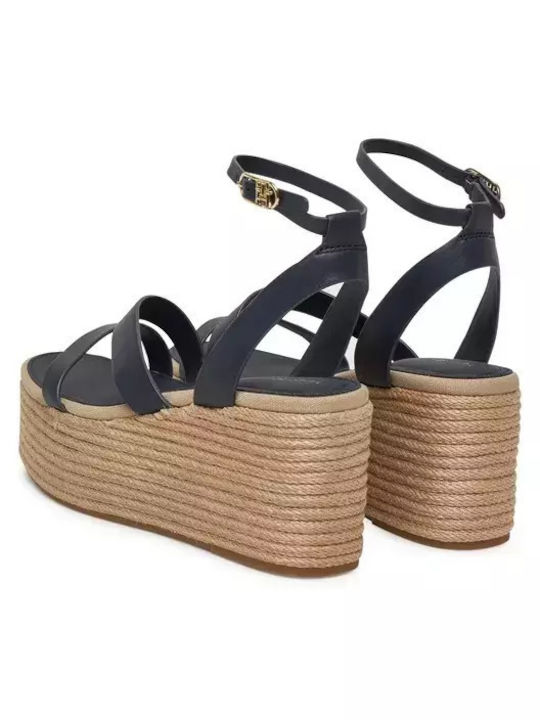 Women's Leather Ankle Strap Platforms Blue
