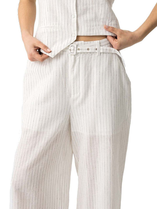 Women's Fabric Trousers Striped White