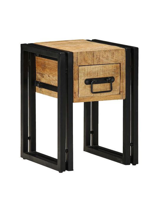 Square Side Coffee Table Made of Solid Wood with Drawers Black W30xL30xH40cm