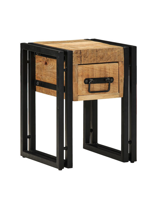 Square Side Coffee Table Made of Solid Wood with Drawers Black W30xL30xH40cm