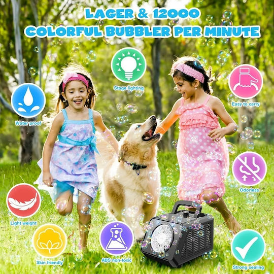 Mașină Electrică de Bule de Săpun cu Lumină LED 2 Viteze 200ml 12000 Bule Min 12x13x19cm Negru Alb