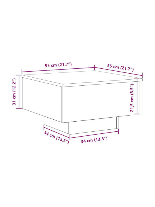Square Central Wooden Coffee Table Black Oak W55xL55xH31cm