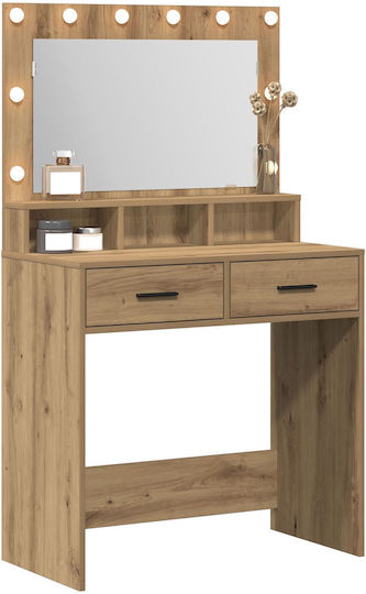 Masă De Toaletă De Podea Din Lemn Artisan Oak Cu Oglindă 79x41x135cm