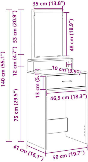 Bodenstehende Schminktisch Schlafzimmer Holz Grau mit Spiegel 50x41x140cm