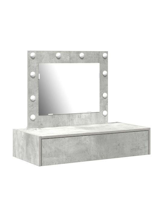 Wall-Mounted Makeup Dressing Table Wooden Grey Concrete with Mirror 83x40x70cm