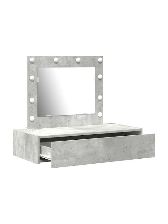 Wall-Mounted Makeup Dressing Table Wooden Grey Concrete with Mirror 83x40x70cm