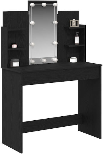 Bodenstehende Schminktisch Schlafzimmer Holz Schwarz mit Spiegel 96x40x142cm