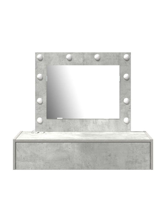 Wall-Mounted Makeup Dressing Table Wooden Grey Concrete with Mirror 83x40x70cm