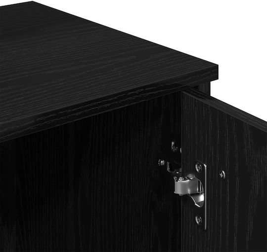 Masută De Toaletă De Podea Din Lemn De Stejar Neagră Cu Oglindă 86.5x35x136cm