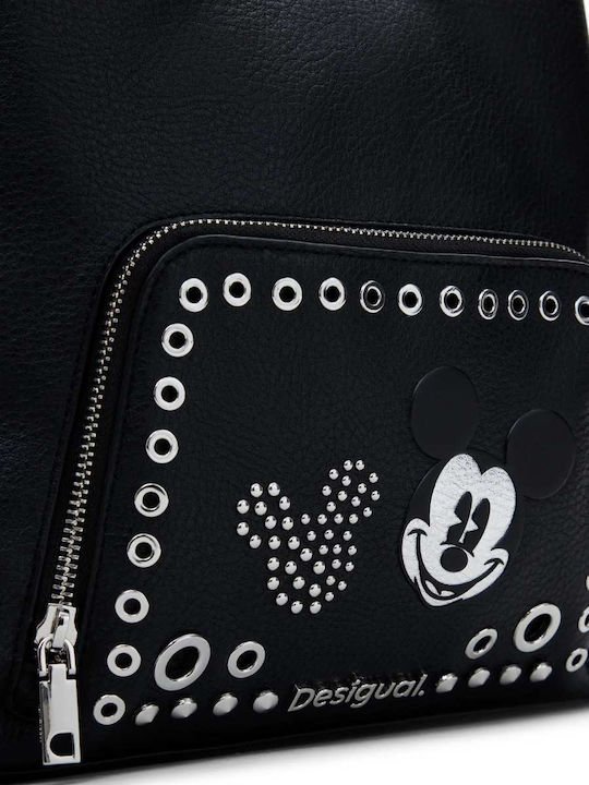 Mickey Δερμάτινη Γυναικεία Τσάντα Πλάτης Μαύρη